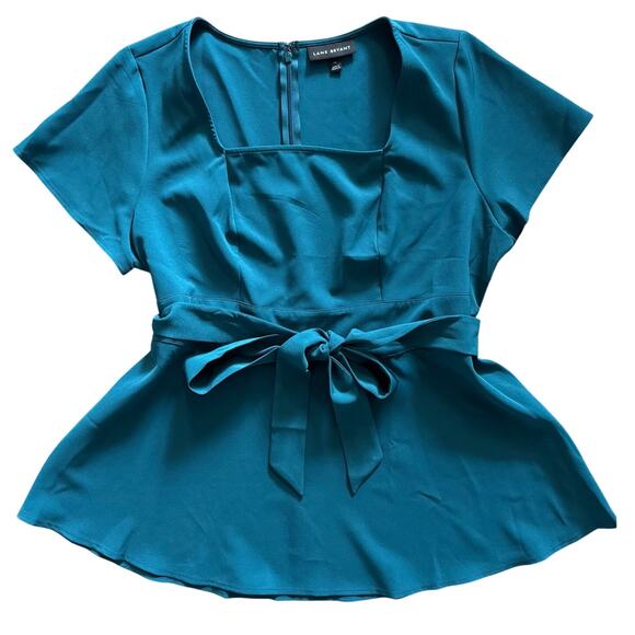 Lane Bryant Aqua Teal Short Sleeve Tie Waist Blouse Women’s 16 - Picture 2 of 9